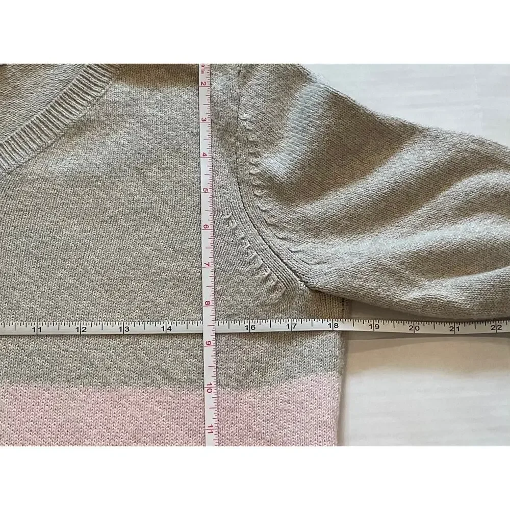 J. Jill Tan, Pink, Striped Long Sleeve V-Neck Sweater, Coastal, Size XS
